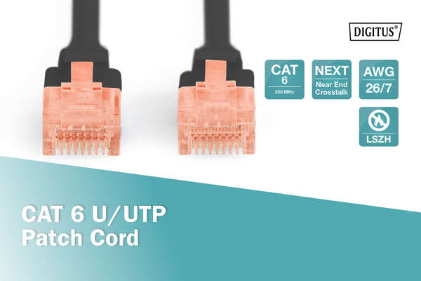 Naar omschrijving van DK-1617-005-BL - CAT 6 U-UTP patch cord, Cu, LSZH AWG 26/7, length 0.50 m, color black