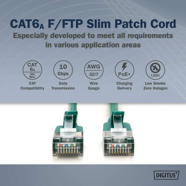 Naar omschrijving van DK-1632-A-010S-G - CAT 6A F-FTP Slim Patch cord, Cu, LSZH AWG 32/7, length 1m, Green