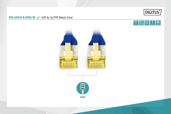 Naar omschrijving van DK-1644-A-050-B - CAT 6A S-FTP patch cord, Cu, LSZH AWG 26/7, length 5 m, color blue