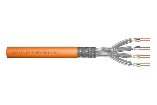 Naar omschrijving van DK-1743-VH-5 - CAT 7 S-FTP installation cable, 1200 MHz Dca (EN 50575), AWG 23/1, 500 m drum, SX, orange