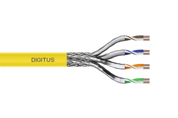 Naar omschrijving van DK-1744-A-VH-5 - CAT 7A S-FTP installation cable, 1500 MHz Cca (EN 50575), AWG 22/1, 500 m drum, yellow