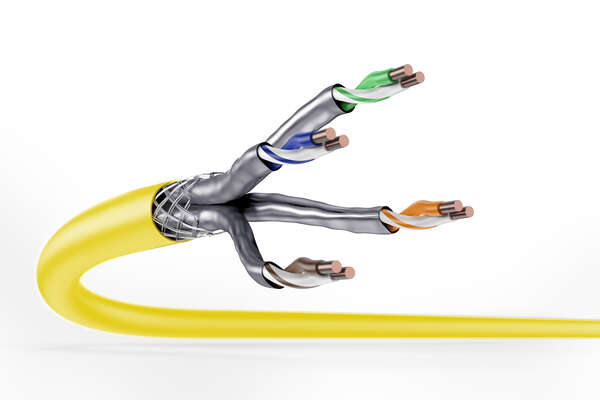 Naar omschrijving van DK-1744-A-VH-5 - CAT 7A S-FTP installation cable, 1500 MHz Cca (EN 50575), AWG 22/1, 500 m drum, yellow
