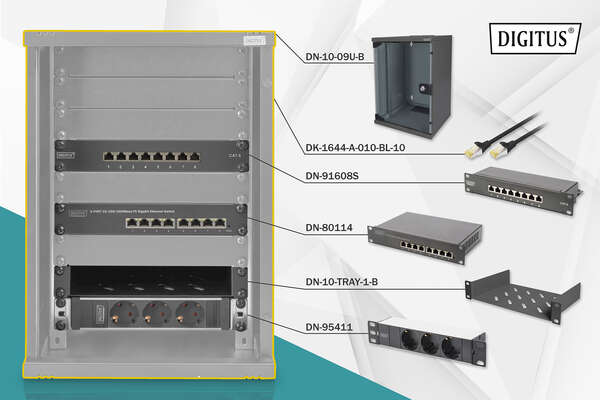 Naar omschrijving van DN-10-SET-2-B - DIGITUS Netwerkset - 10 inch - 9U, 312 x 300mm (W x D)