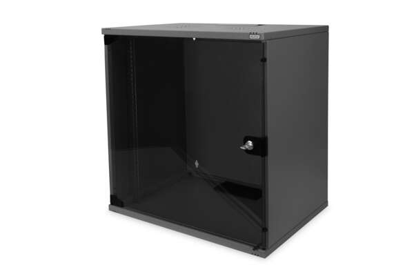Naar omschrijving van DN-19-12-U-S-SW - 12U wall mounting cabinet, SoHo, unmounted 595x540x400 mm, glass front door, black (RAL 9005)