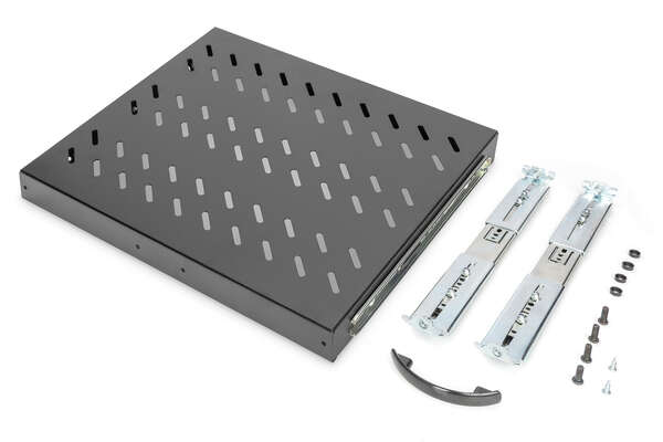 Naar omschrijving van DN-19-TRAY-2-600-SW - 1U extendible shelf for 600 mm depth racks 40x485x368 mm, up to 25 kg, black (RAL 9005)