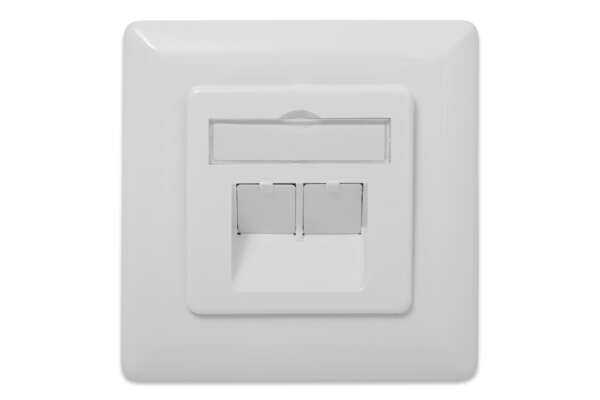 Naar omschrijving van DN-9008-1 - CAT 6A Class EA network outlet,shielded,2xRJ45,LSA pure white, flush mount, horizontal cable install.