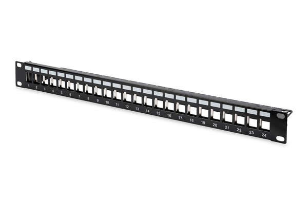 Naar omschrijving van DN-91411 - Modular Patch Panel, shielded 24-port, blank, 1U, rack mount, black RAL 9005