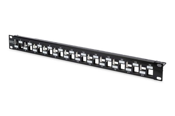 Naar omschrijving van DN-91412 - Modular Patch Panel, shielded, 24-port blank, 1U, rack mount, staggered, bl RAL 9005