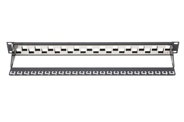 Naar omschrijving van DN-91412 - Modular Patch Panel, shielded, 24-port blank, 1U, rack mount, staggered, bl RAL 9005