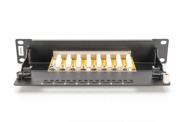 Naar omschrijving van DN-91608S - CAT 6, Class E patch panel, shielded, 8-port RJ45 8P8C, LSA, 1U, 254 mm(10
