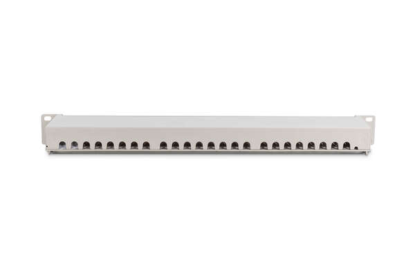 Naar omschrijving van DN-91624S - CAT 6 patch panel, shielded, 24-port RJ45, 8P8C, LSA, 1U, rack mount, grey, 482x44x109 mm