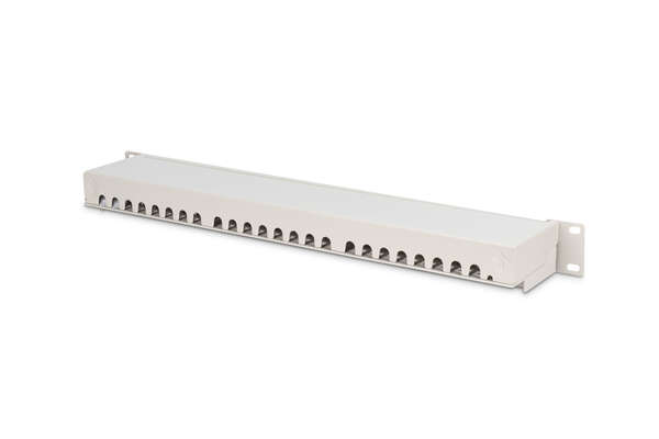 Naar omschrijving van DN-91624S - CAT 6 patch panel, shielded, 24-port RJ45, 8P8C, LSA, 1U, rack mount, grey, 482x44x109 mm