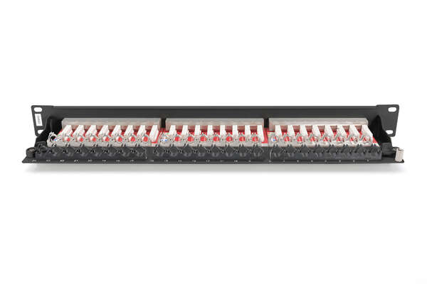 Naar omschrijving van DN-91624S-EA-B - CAT 6A Patch Panel, shielded, 1U, 24-port, 8P8C, bl RAL 9005, 483 mm (19