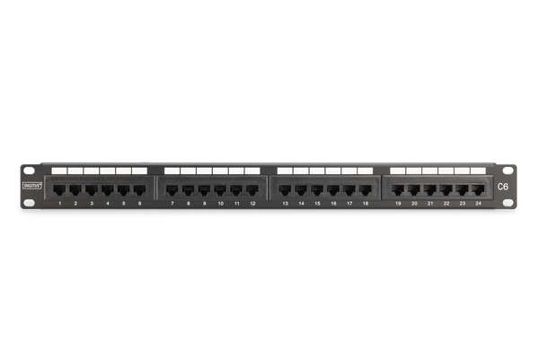 Naar omschrijving van DN-91624U-CR - DIGITUS CAT 6, Class E Patch Panel, unshielded 24-port RJ45, 8P8C, LSA, 1U, Rack Mount
