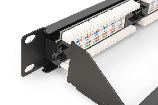 Naar omschrijving van DN-91624U-CR - DIGITUS CAT 6, Class E Patch Panel, unshielded 24-port RJ45, 8P8C, LSA, 1U, Rack Mount