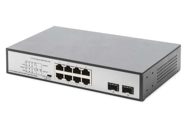 Naar omschrijving van DN-95140 - 8 Port Gigabit Switch 8xRJ45 (6xPoE)+ 2G SFP 180W Support 802.3 af/at/bt standard