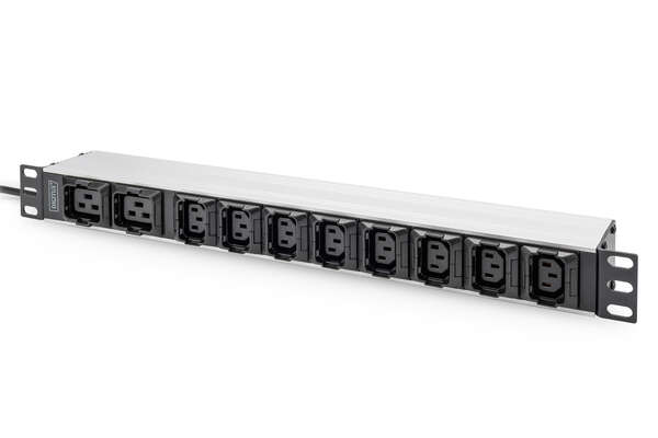 Naar omschrijving van DN-95427 - 1U Aluminum PDU, rackmountable, 8 x C13, 2 x C19 16A, 230VAC, 50/60Hz, IEC C20 plug