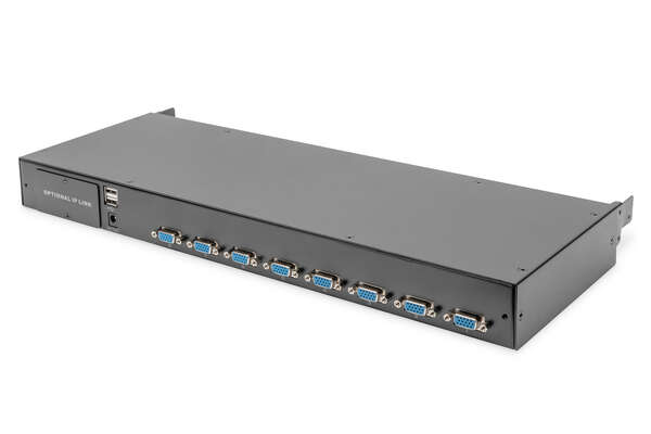 Naar omschrijving van DS-72220-2US - Modularized HD LCD TFT console,8 Port VGA with 8-port VGA KVM,US keyboard, RAL 9005 black