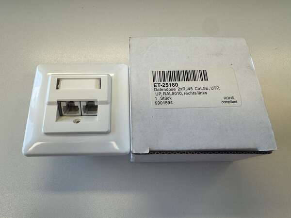 Naar omschrijving van ET-25180 - UTP Cat5E Outlet 2*RJ45 inbouw W