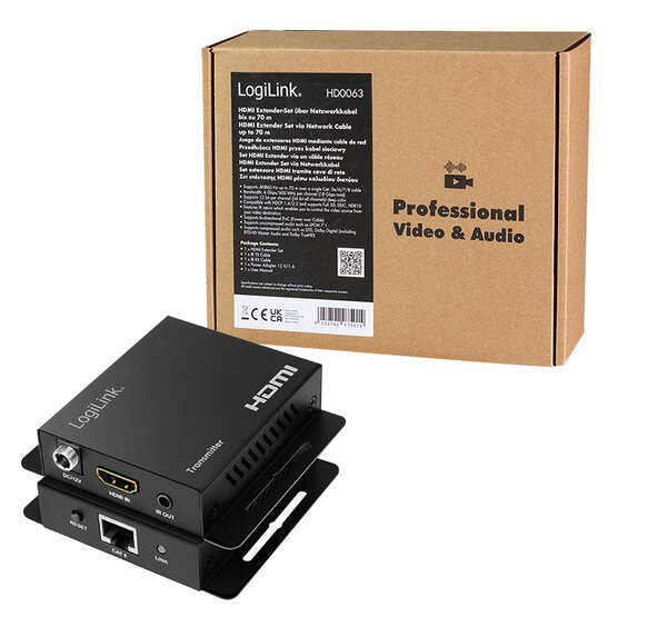 Naar omschrijving van HD0063 - HDMI extender set over LAN, 70 m, 4K/60 Hz, EDID, HDR, HDCP, POC, IR