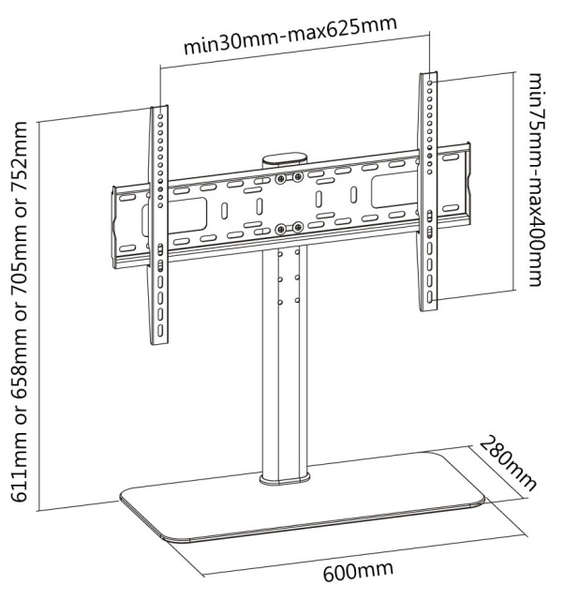 Naar omschrijving van ICA-LCD-S304L - Desk monitor stand for 1 Monitor 32-55inch, with glass base