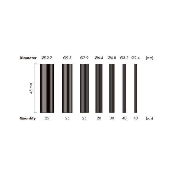Naar omschrijving van KAB0122 - Krimpkousset, 300 stuks, lengte 45 mm, krimpverhouding 3:1, zwart