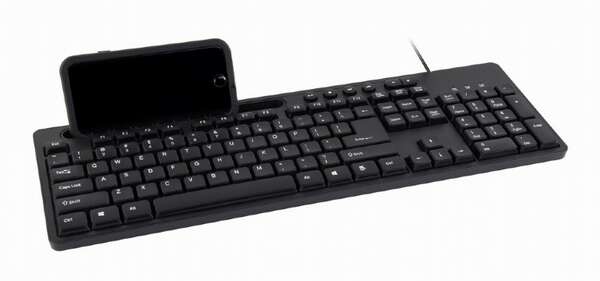 Naar omschrijving van KB-UM-108 - Multimedia keyboard with phone stand, black, US-layout