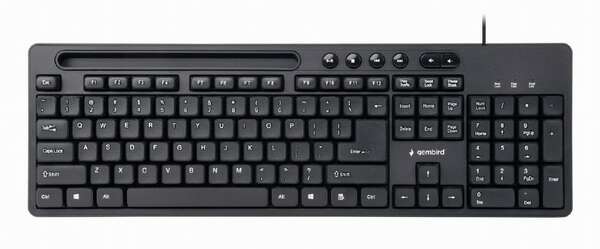 Naar omschrijving van KB-UM-108 - Multimedia keyboard with phone stand, black, US-layout