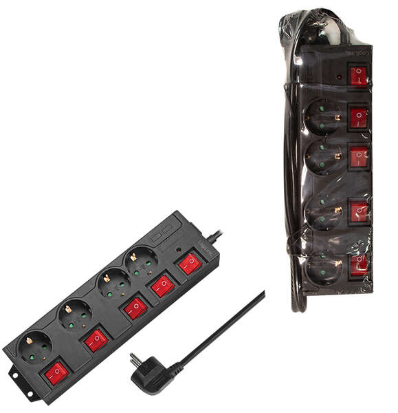 Naar omschrijving van LPS251 - Outlet Strip, 4 safety sockets, w/switch for each socket, black