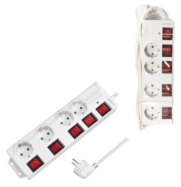 Naar omschrijving van LPS252 - Outlet Strip, 4 safety sockets, w/switch for each socket, white