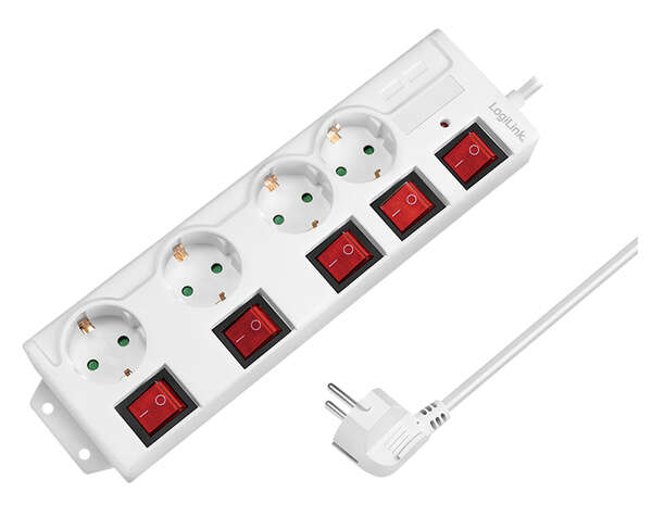 Naar omschrijving van LPS252 - Outlet Strip, 4 safety sockets, w/switch for each socket, white