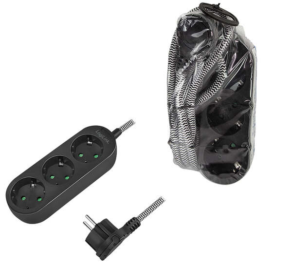 Naar omschrijving van LPS261 - Outlet Strip, 3 safety sockets, w/ textile cable, black
