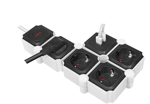 Naar omschrijving van LPS276U - Outlet Strip, 4 safety sockets, snake-shaped, 2x USB-A, white/black
