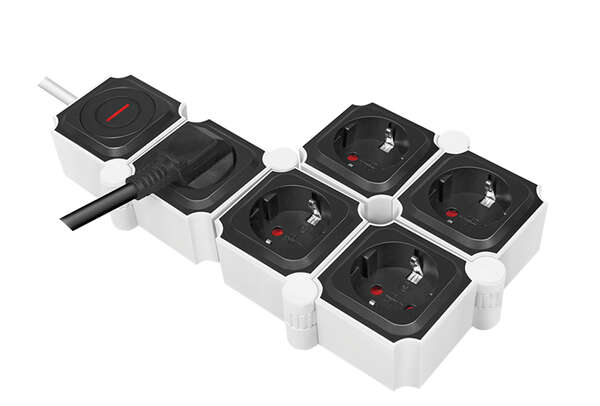 Naar omschrijving van LPS277 - Outlet Strip, 5 safety sockets, snake-shaped, white/black