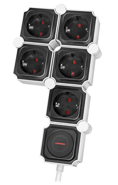 Naar omschrijving van LPS277 - Outlet Strip, 5 safety sockets, snake-shaped, white/black