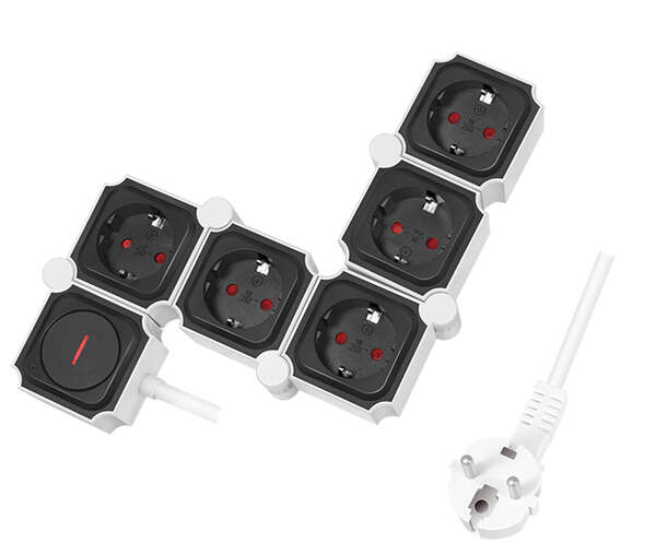 Naar omschrijving van LPS277 - Outlet Strip, 5 safety sockets, snake-shaped, white/black