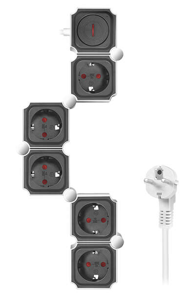 Naar omschrijving van LPS277 - Outlet Strip, 5 safety sockets, snake-shaped, white/black