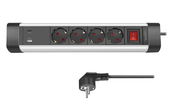 Naar omschrijving van LPS278U - Outlet Strip, 4 safety sockets, w/ USB-A & USB-C Port, aluminum, desktop