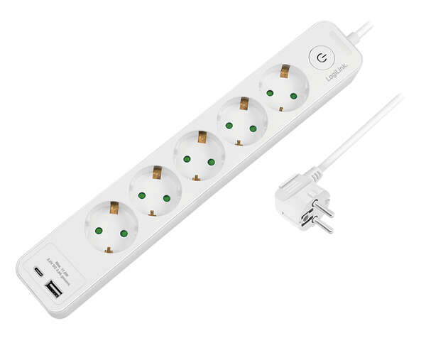 Naar omschrijving van LPS280U - Outlet Strip, 5 safety sockets, w/ 1x USB-A, 1x USB-C Port, white