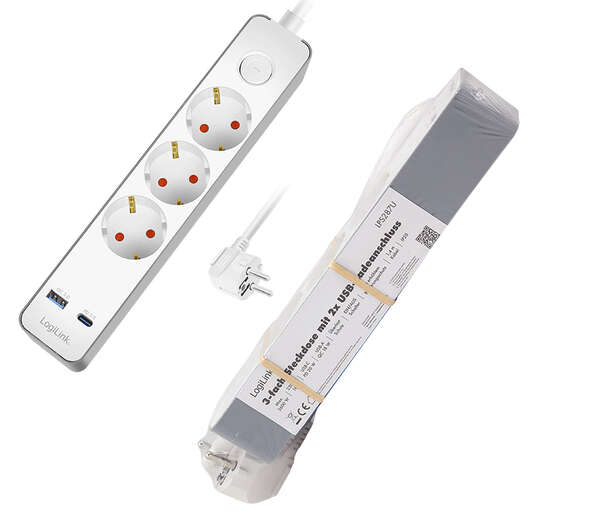 Naar omschrijving van LPS287U - Outlet Strip, 3 safety sockets, w/ 1x USB-A, 1x USB-C, 20W PD, w/ push switch