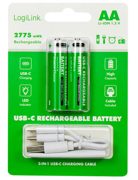 Naar omschrijving van LR6RCB2 - Battery, Rechargeable over USB-C, Li, AA, 2pcs. Blister