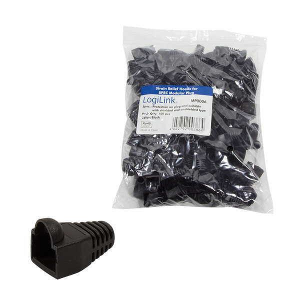 Naar omschrijving van MP0006 - Modular RJ45 Plug Cable Boot 5.8mm, black, 100 pcs.