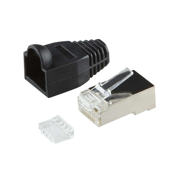 Naar omschrijving van MP0022 - 100x RJ45 connector STP Cat.6 met 50micron goldplating voor soepele kabel Zwart