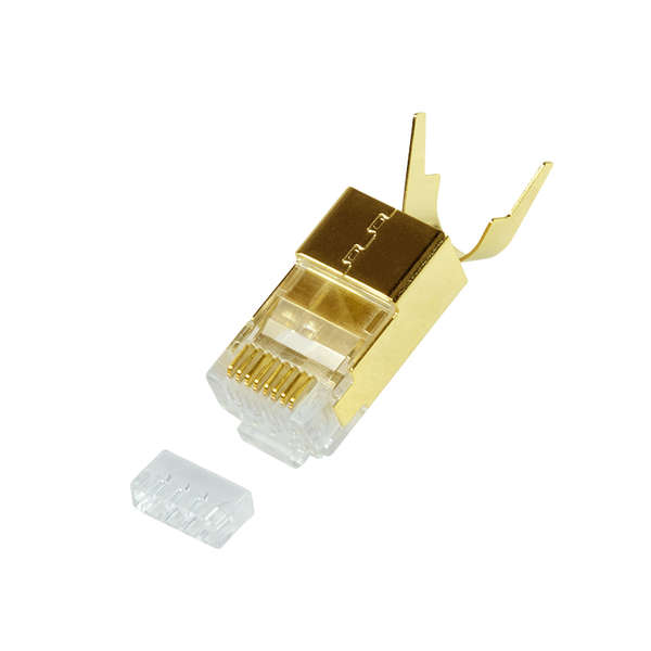 Naar omschrijving van MP0048 - RJ45 modular plug, Cat.8.1/Cat.6A, shielded, gold-plated, 10 stuks