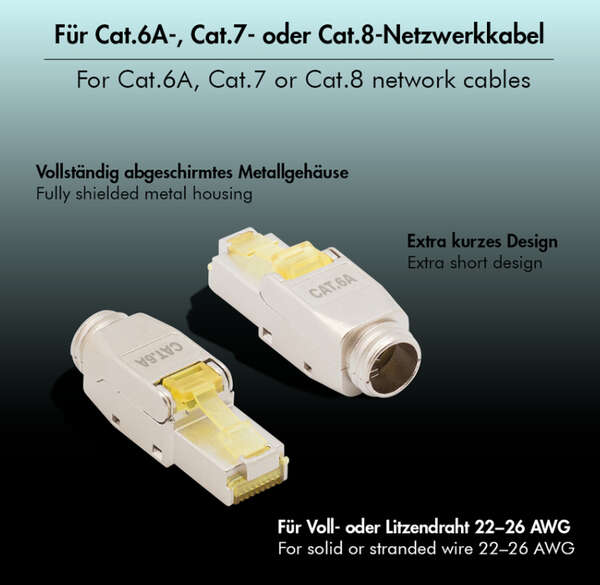Naar omschrijving van MP0085 - Field assembly Cat.8.1 RJ45 plug, shielded, extra short