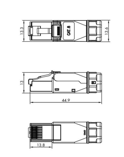 Naar omschrijving van MP0085 - Field assembly Cat.8.1 RJ45 plug, shielded, extra short