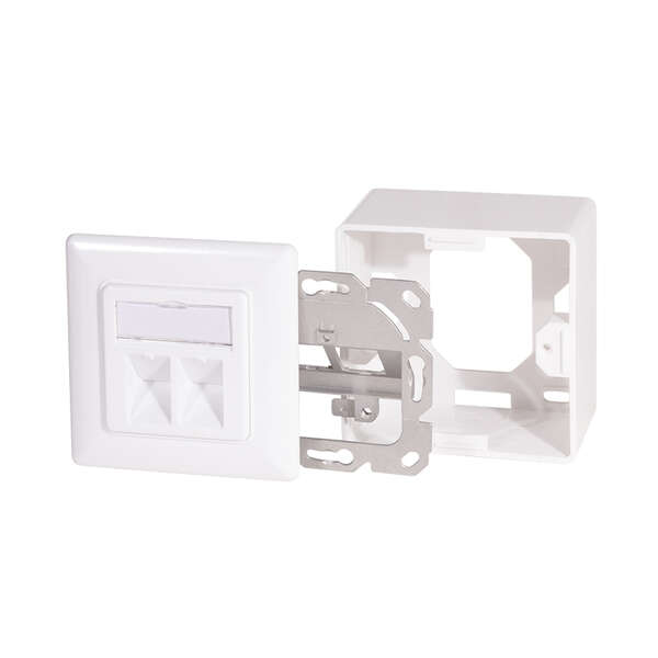 Naar omschrijving van NK4068 - Modular Cat.6A Wall Outlet 2xRJ45 STP, w. backbox, signal white RAL 9003