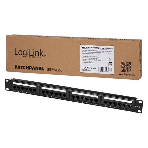 Naar omschrijving van NP0004 - Cat.6 Patch Panel 24-Port UTP, 180° punch down