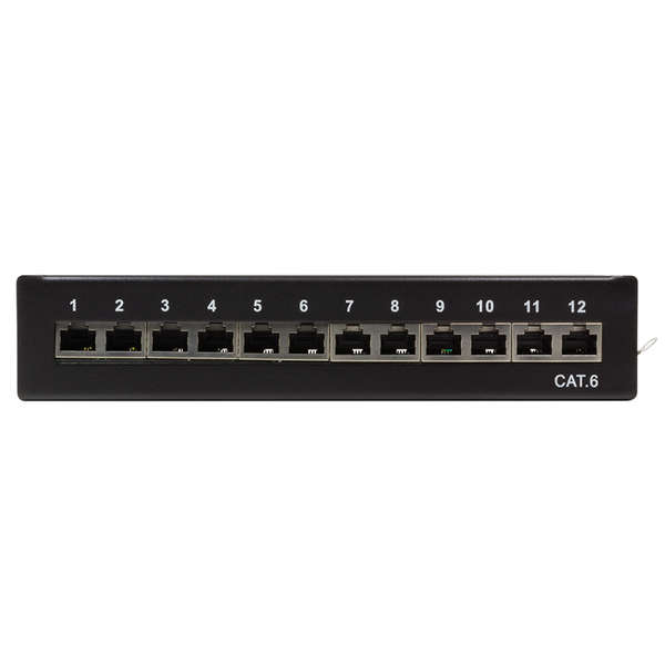 Naar omschrijving van NP0017 - Patch panel Cat.6, 12 ports, desk/wall mountable, black, RAL9005
