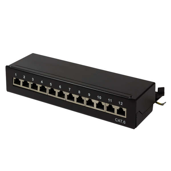 Naar omschrijving van NP0017 - Patch panel Cat.6, 12 ports, desk/wall mountable, black, RAL9005